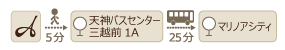 ホテル福岡アルティインからマリノアシティ福岡まで30分